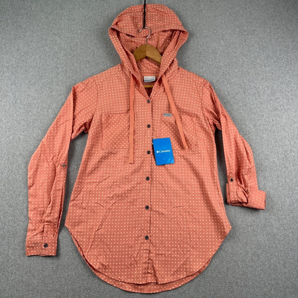 Columbia Shirt Womens XS Anytime Stretch Hooded LS Pink AL1437-648 NEW